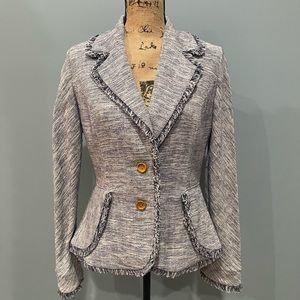 Ladies’ Boston Proper Jacket, Size 8, blue & white, excellent condition.